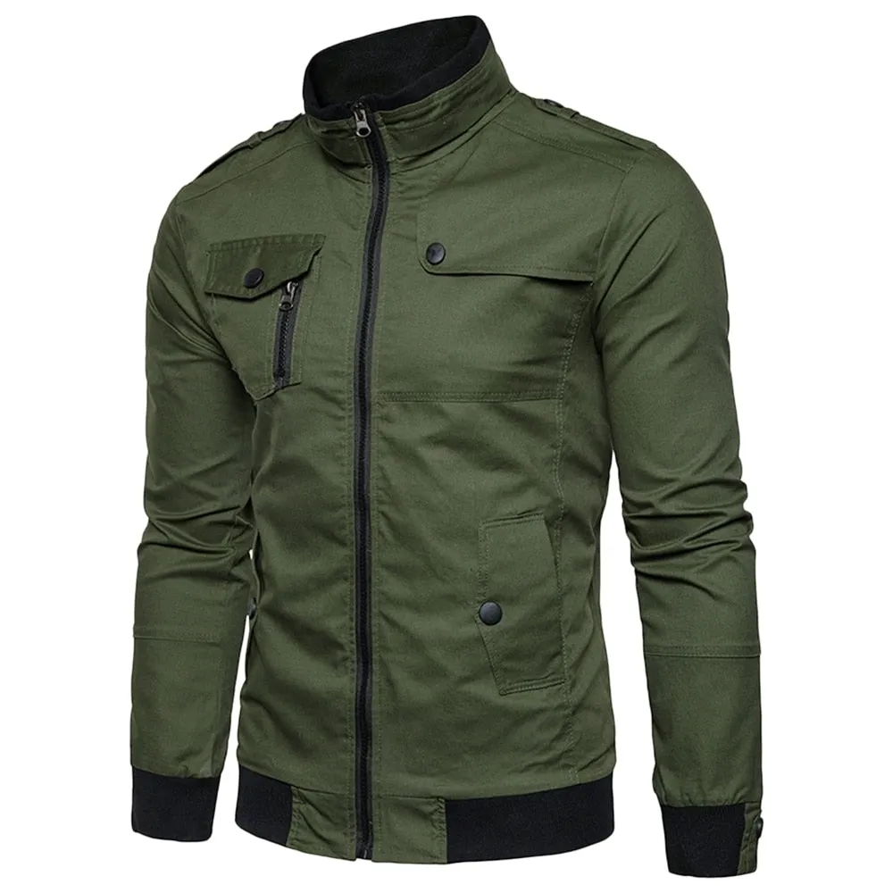 West Louis™ Epaulet Design Pockets Zip Up Jacket