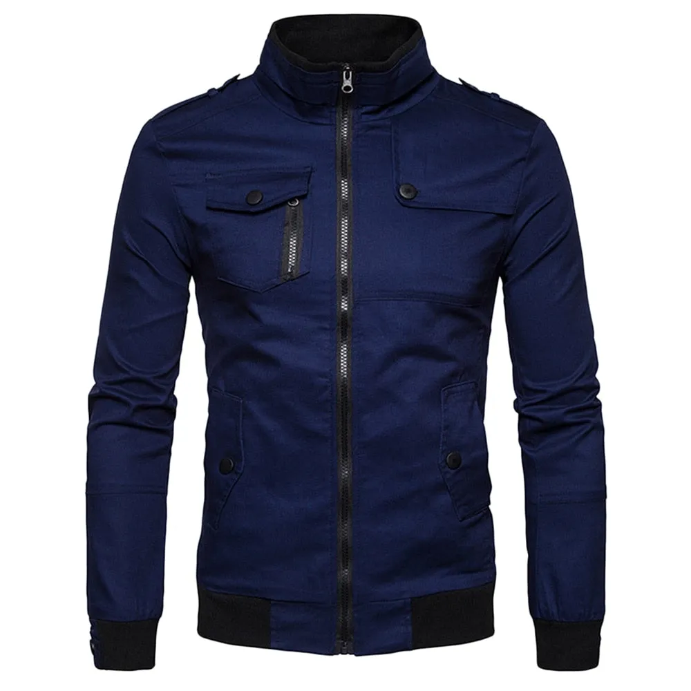 West Louis™ Epaulet Design Pockets Zip Up Jacket