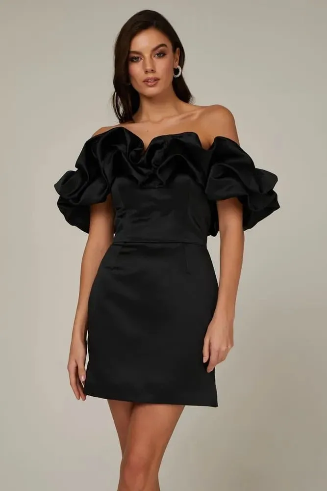 Whispers of Elegance Satin Mini Dress with Ruffles