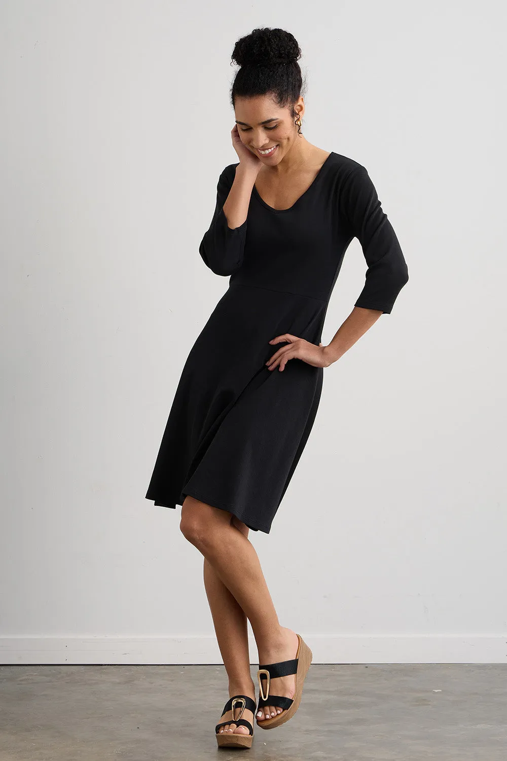 Women's 100% Organic Cotton 3/4 Sleeve V-Neck Dress