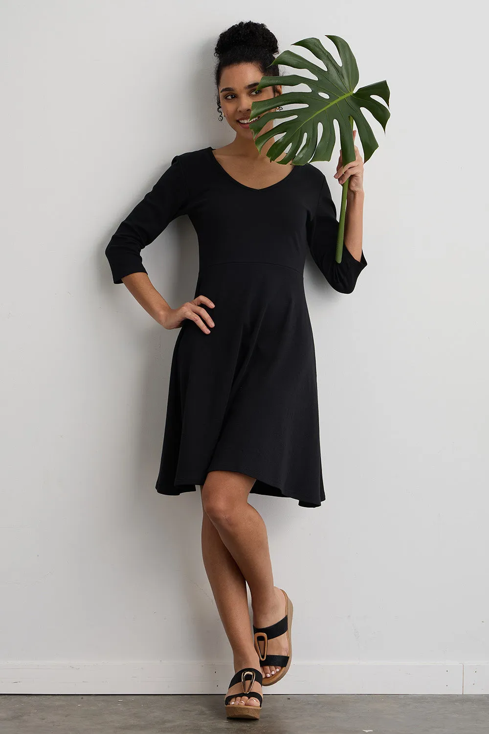 Women's 100% Organic Cotton 3/4 Sleeve V-Neck Dress