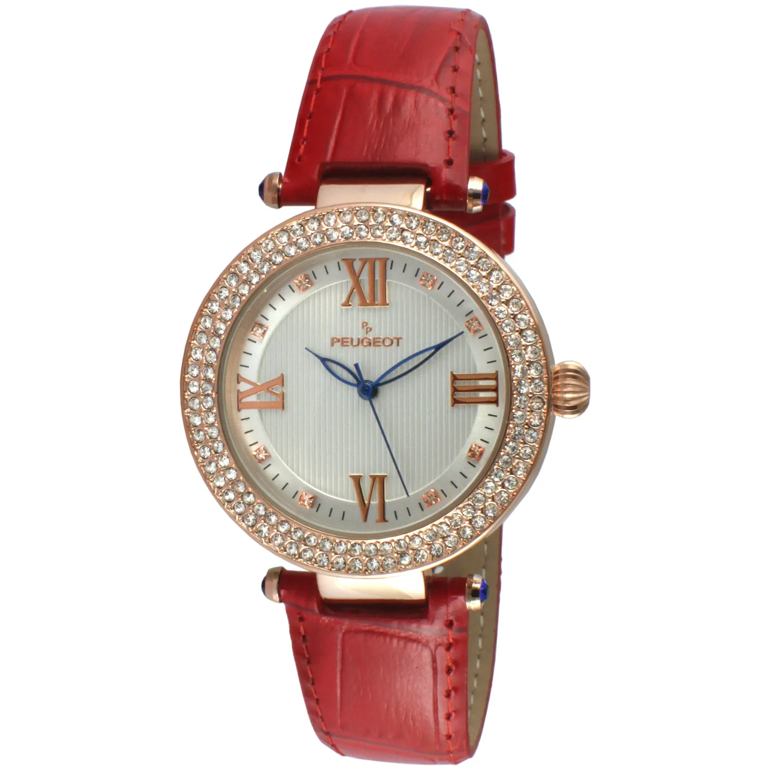 Women's 38mm Red Watch Crystal Bezel Leather Strap