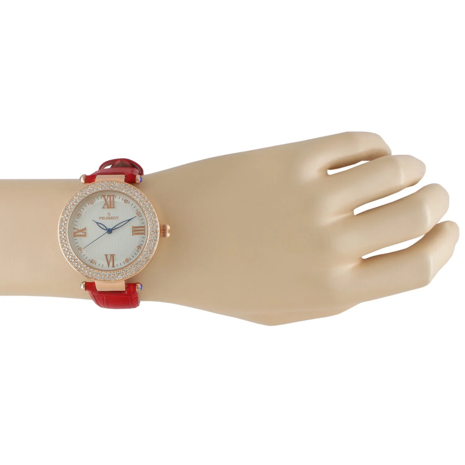 Women's 38mm Red Watch Crystal Bezel Leather Strap