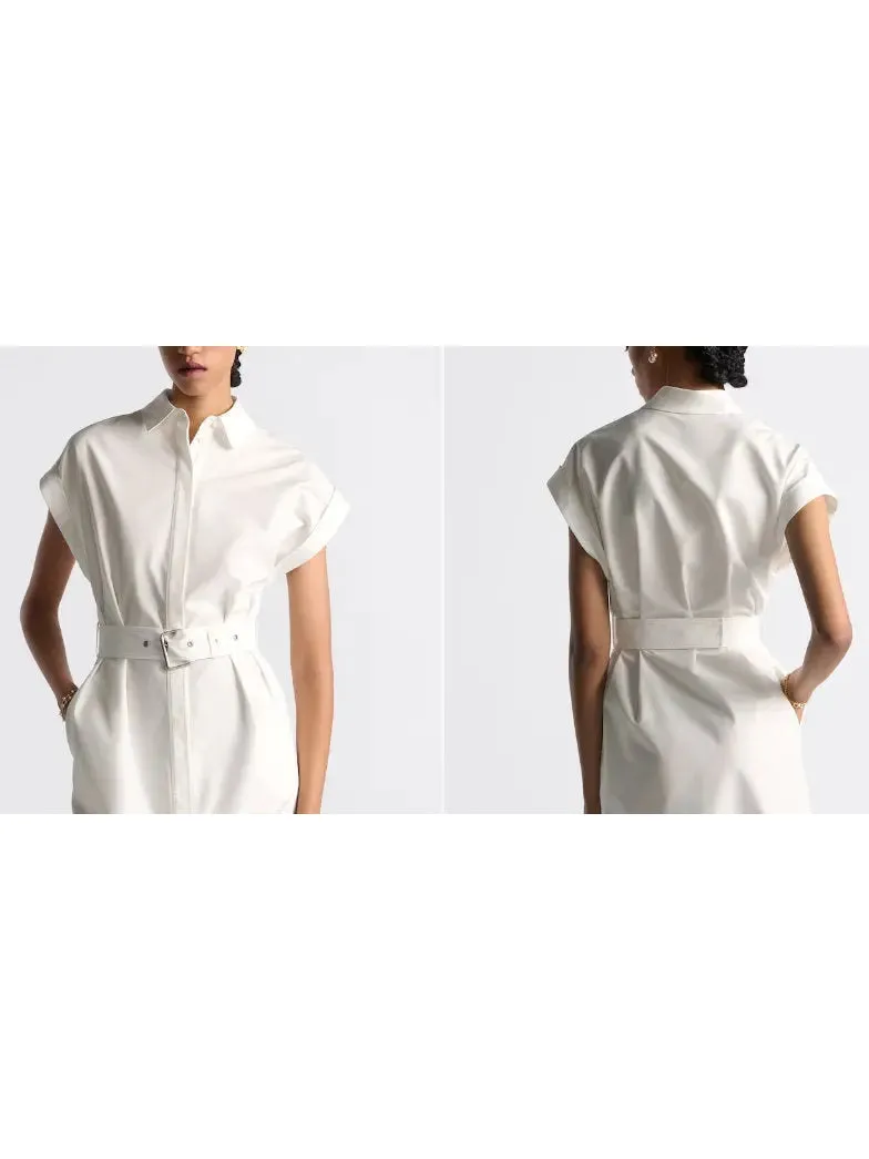 Women’s Belted Mid-Length Short-Sleeve Shirt Dress