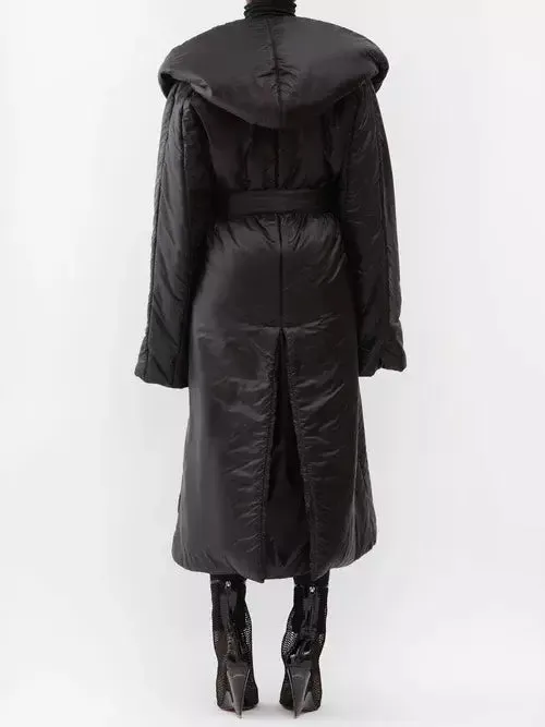 Women’s Belted Padded Wrap Coat in Black