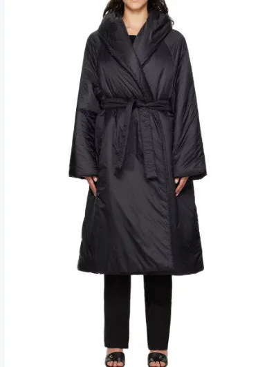 Women’s Belted Padded Wrap Coat in Black