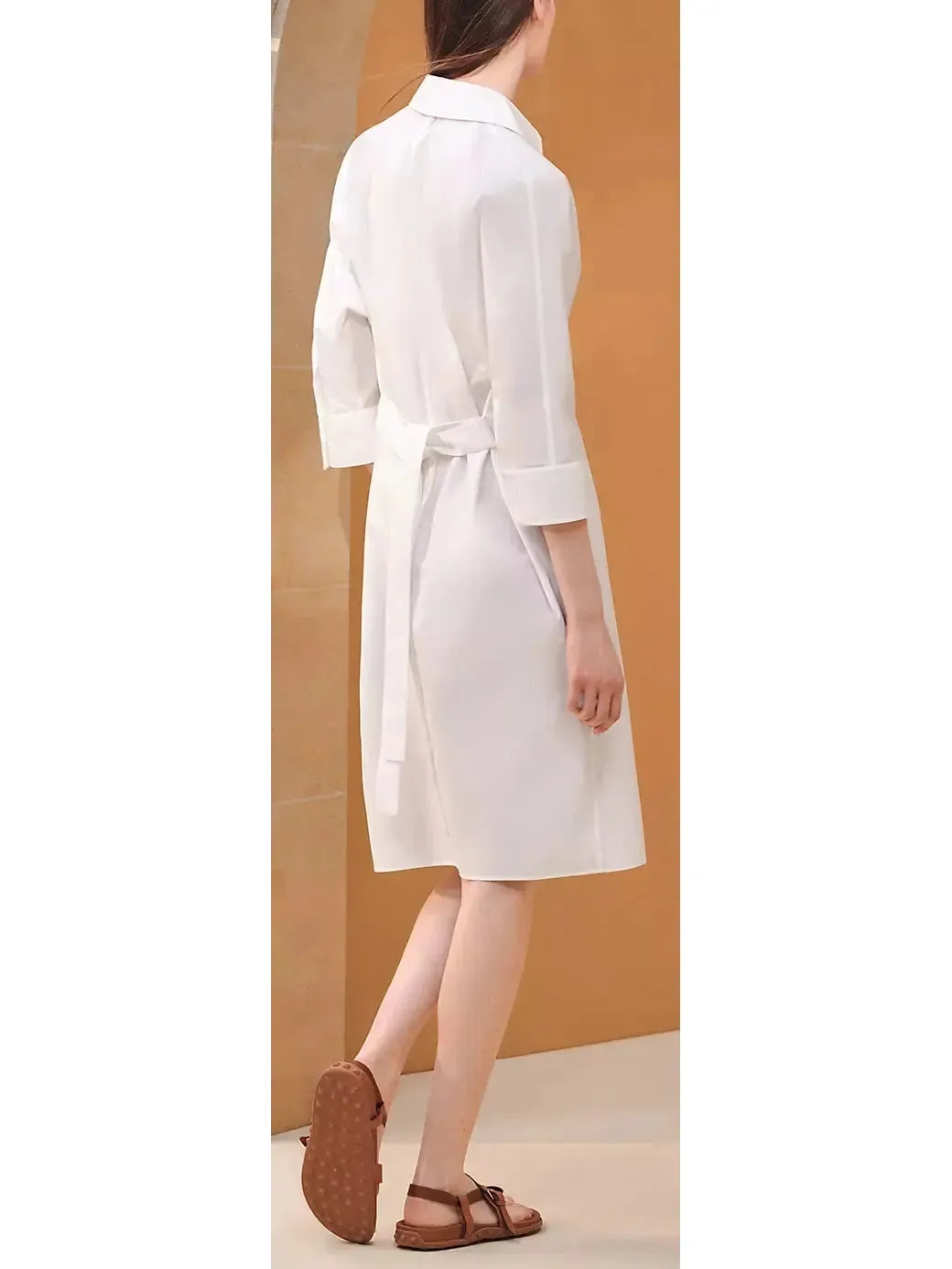 Women’s Belted Shirt Dress in Cotton Twill, White