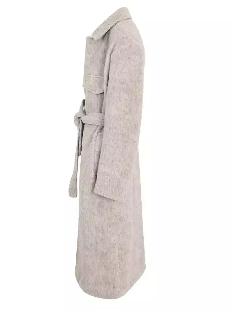 Women’s Belted Single-Breasted Mohair-Look Textured Coat