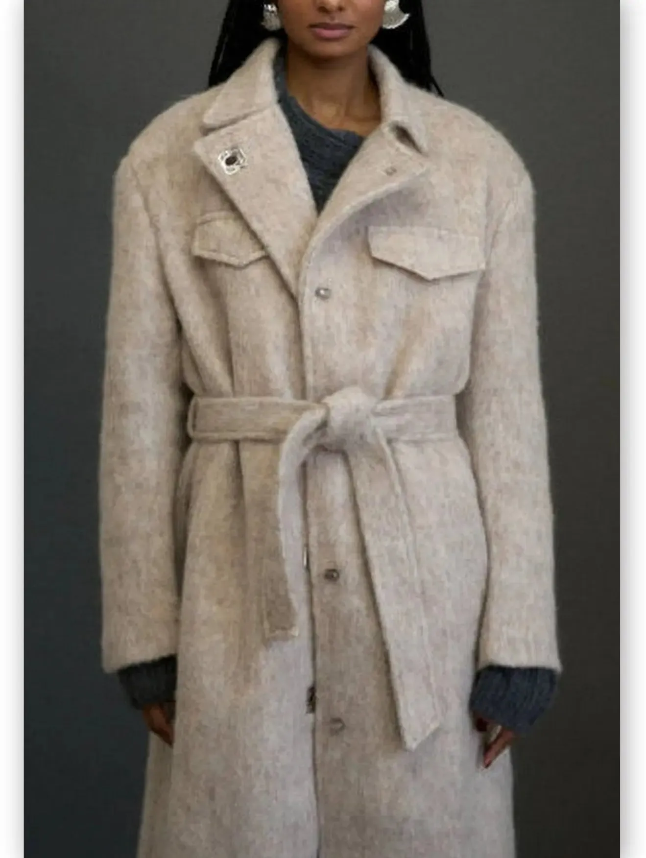 Women’s Belted Single-Breasted Mohair-Look Textured Coat