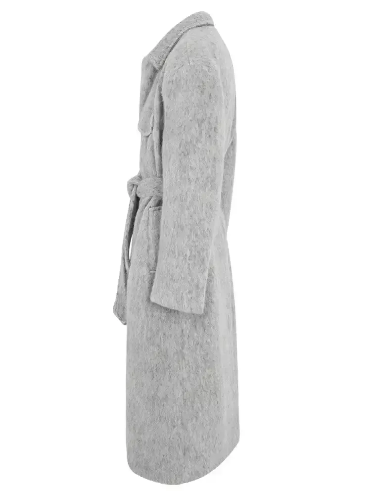 Women’s Belted Single-Breasted Mohair-Look Textured Coat