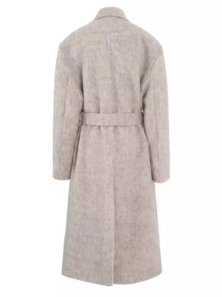 Women’s Belted Single-Breasted Mohair-Look Textured Coat