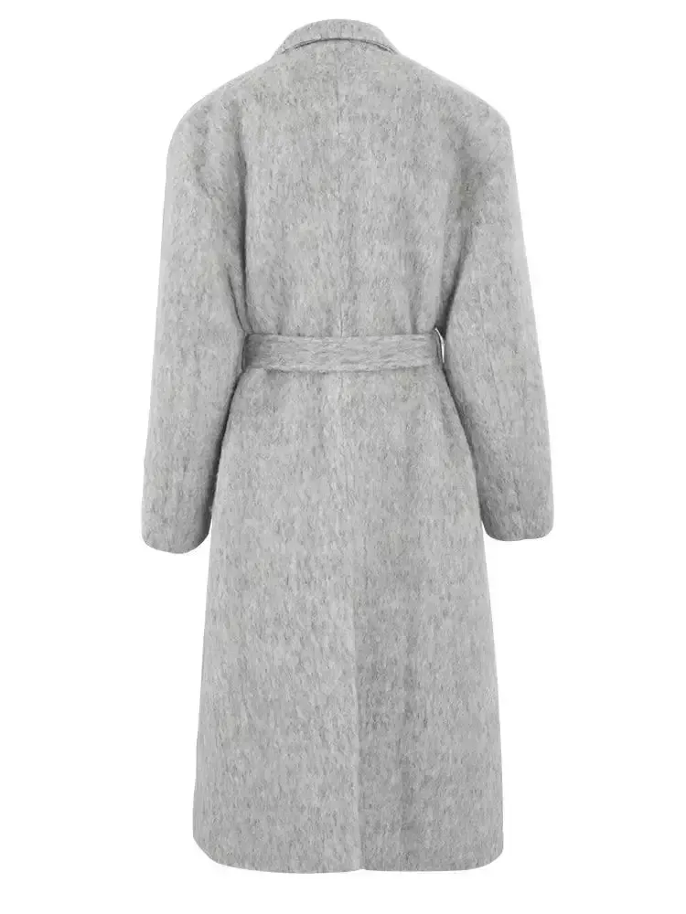 Women’s Belted Single-Breasted Mohair-Look Textured Coat