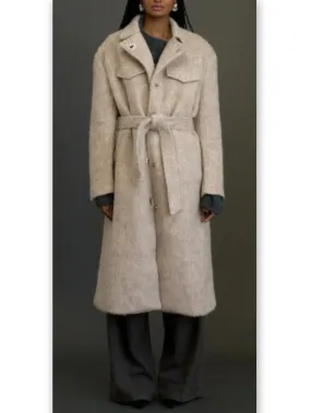 Women’s Belted Single-Breasted Mohair-Look Textured Coat