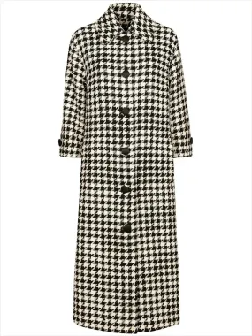 Women’s Black and White Houndstooth Single-Breasted Coat