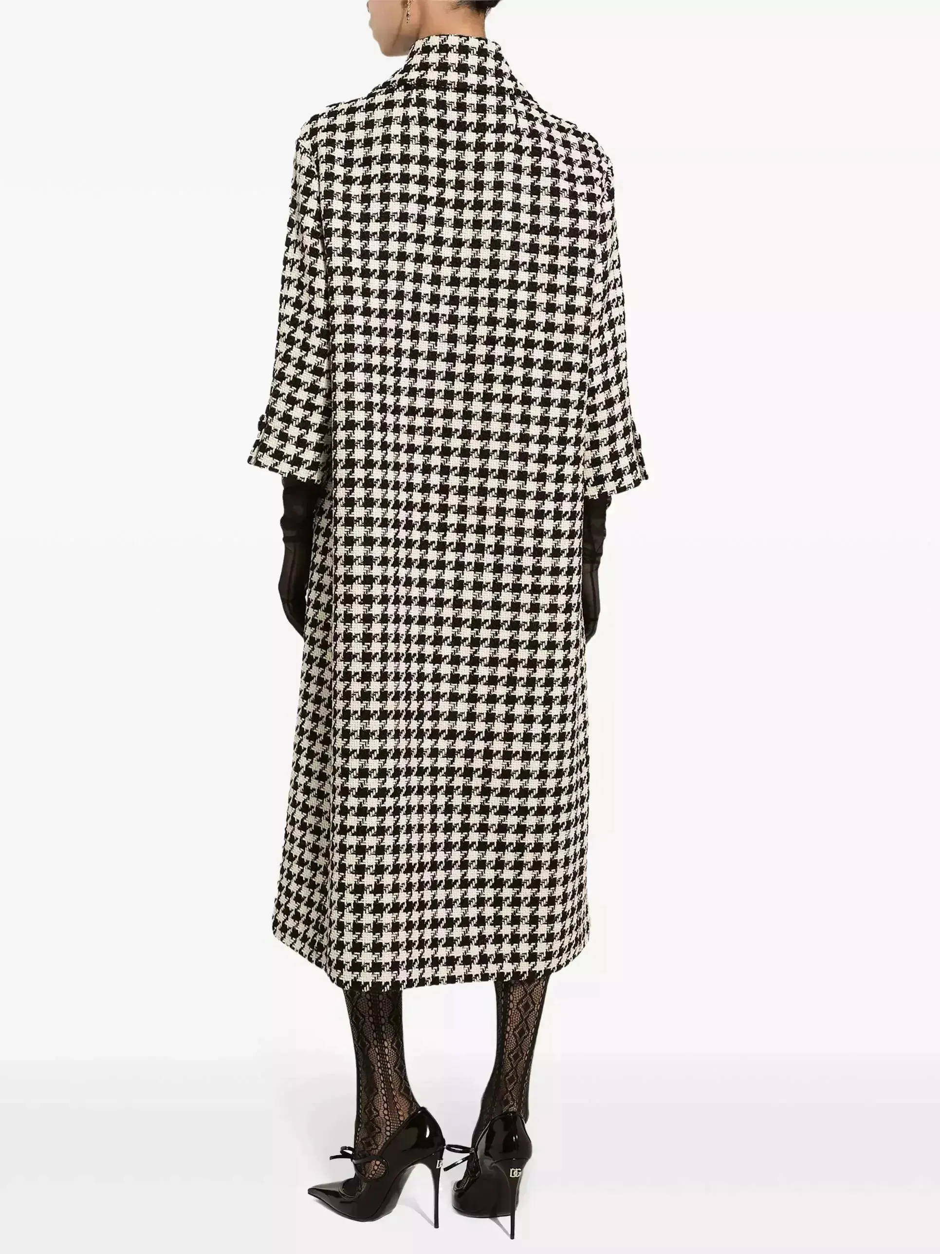 Women’s Black and White Houndstooth Single-Breasted Coat