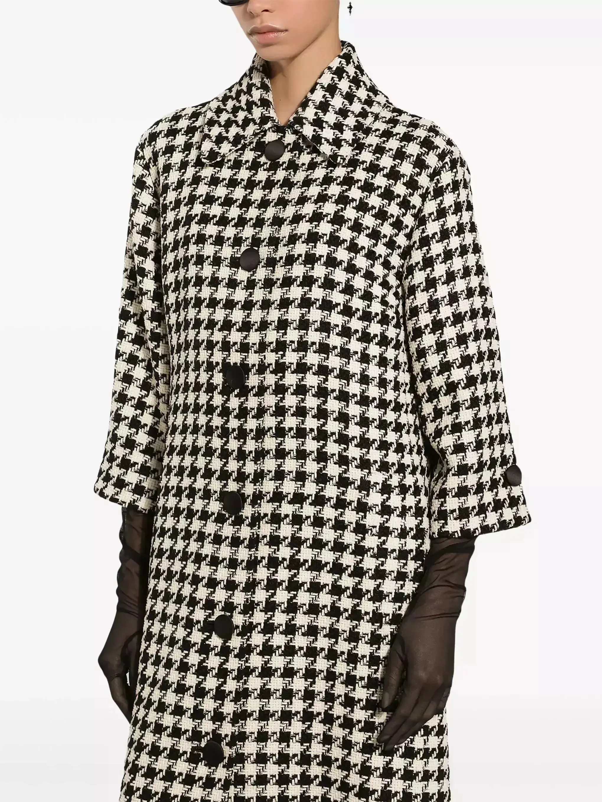 Women’s Black and White Houndstooth Single-Breasted Coat