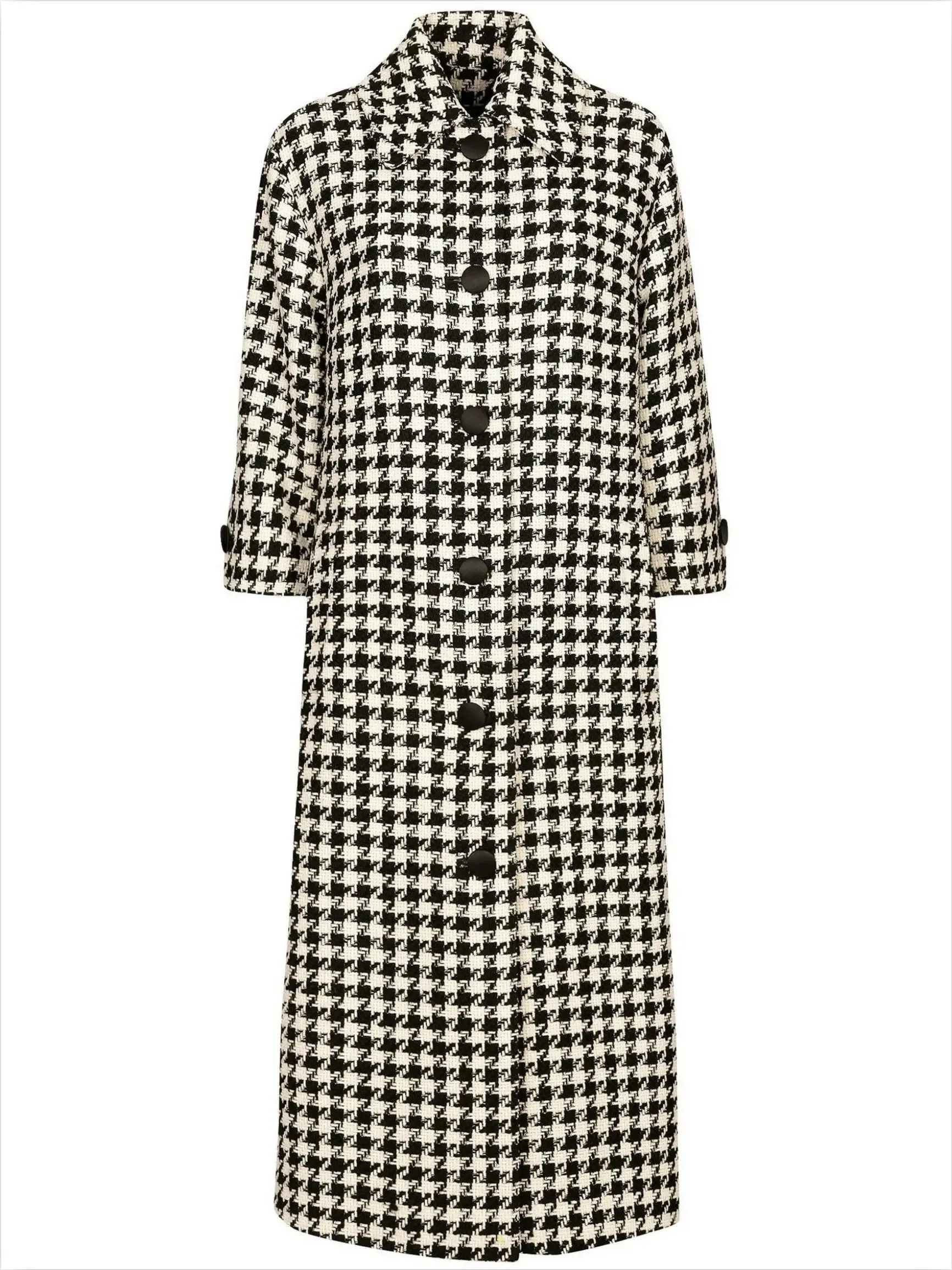 Women’s Black and White Houndstooth Single-Breasted Coat