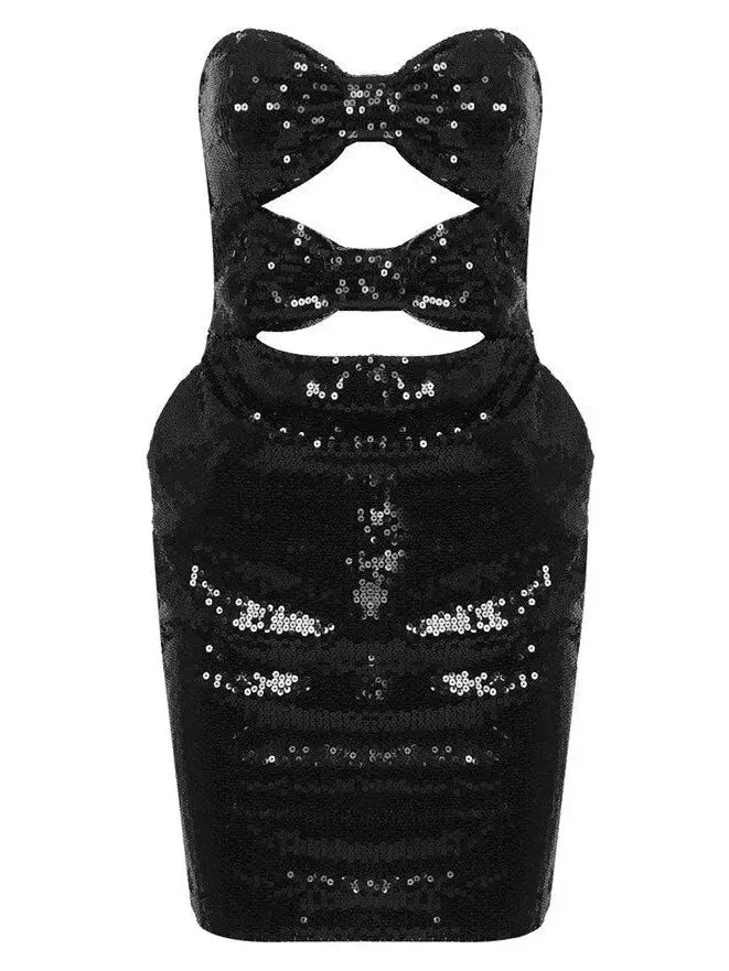 Women’s Black Sequin-Embellished Strapless Mini Dress