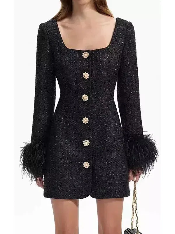 Women’s Boucle Feather Mini Dress