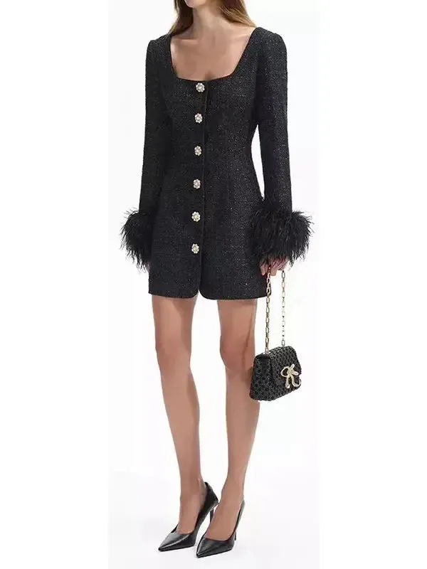 Women’s Boucle Feather Mini Dress