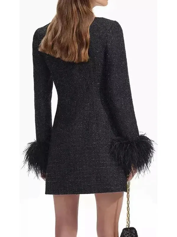 Women’s Boucle Feather Mini Dress