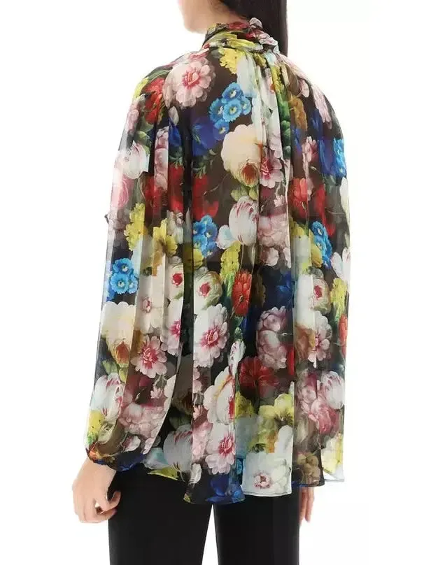 Women’s Chiffon Shirt with Nocturnal Flower Print