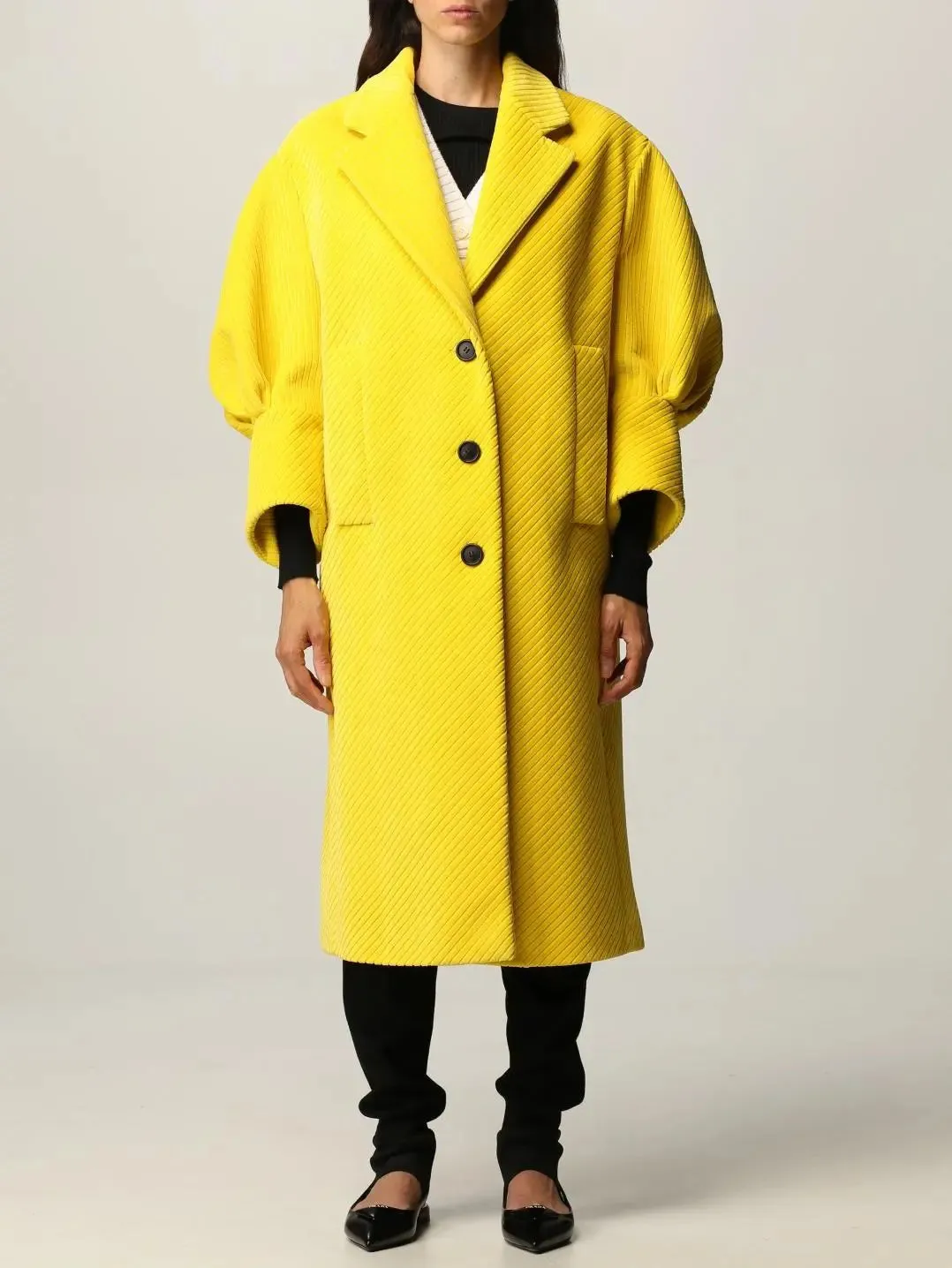 Women’s Corduroy Coat with Puff-Sleeves in Yellow