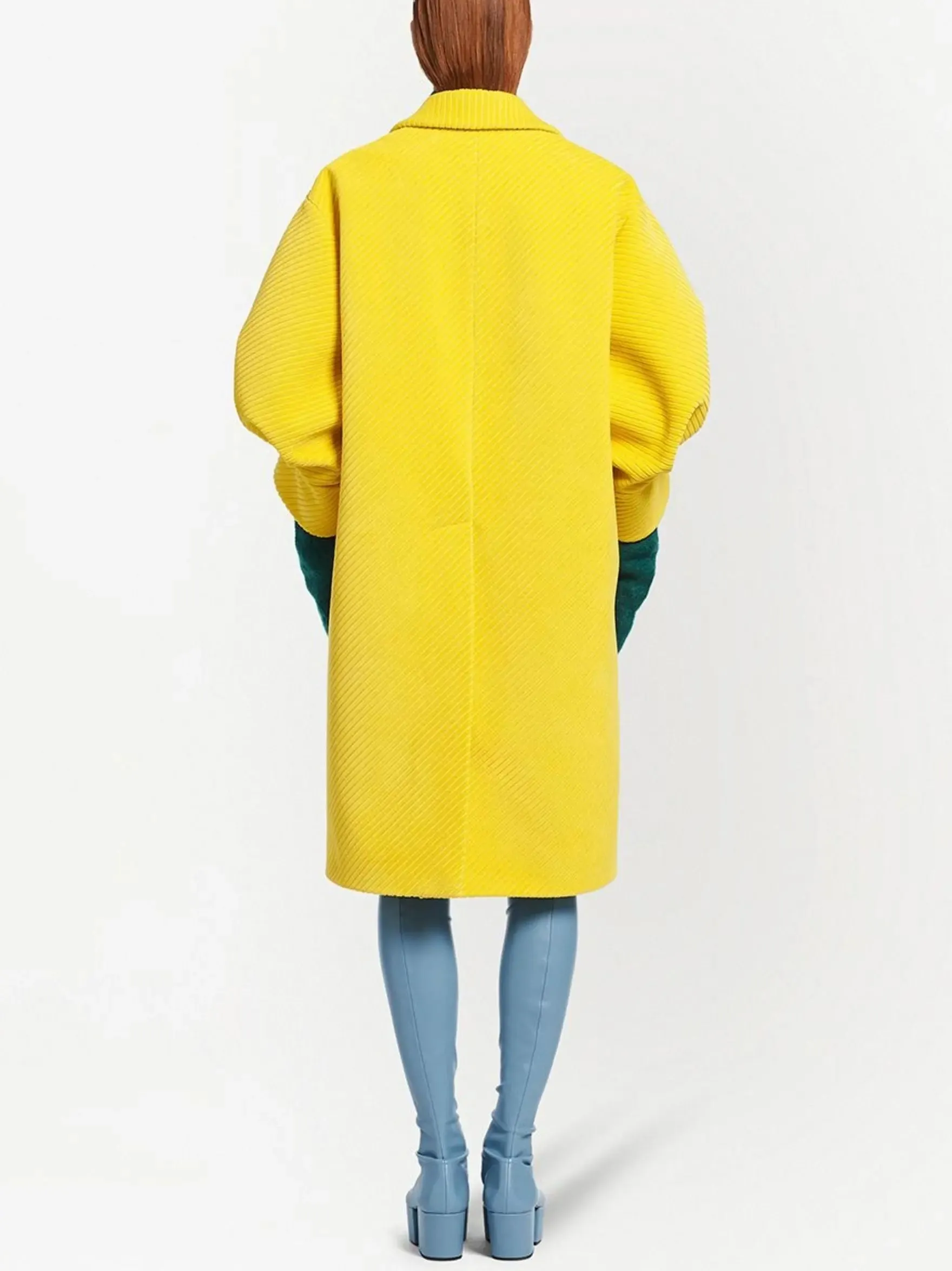 Women’s Corduroy Coat with Puff-Sleeves in Yellow