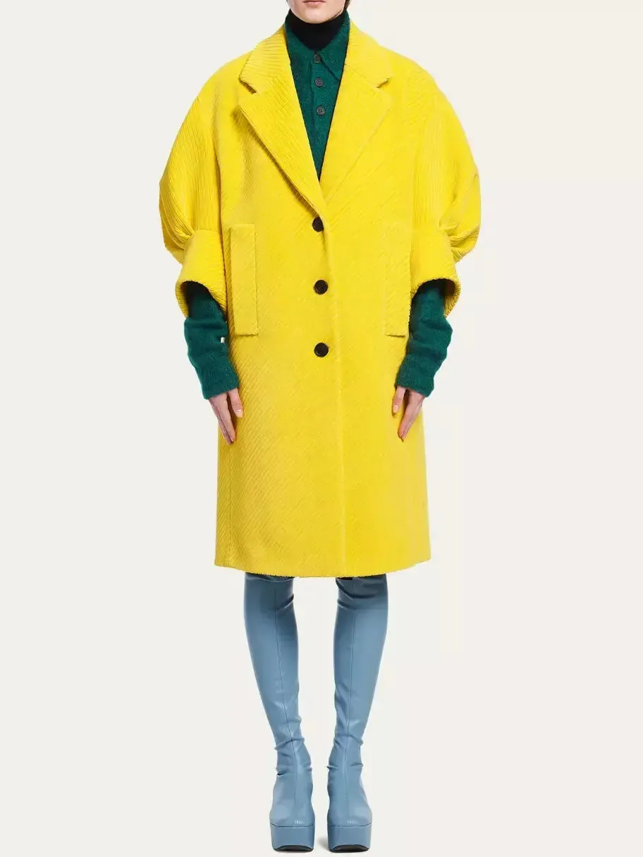 Women’s Corduroy Coat with Puff-Sleeves in Yellow