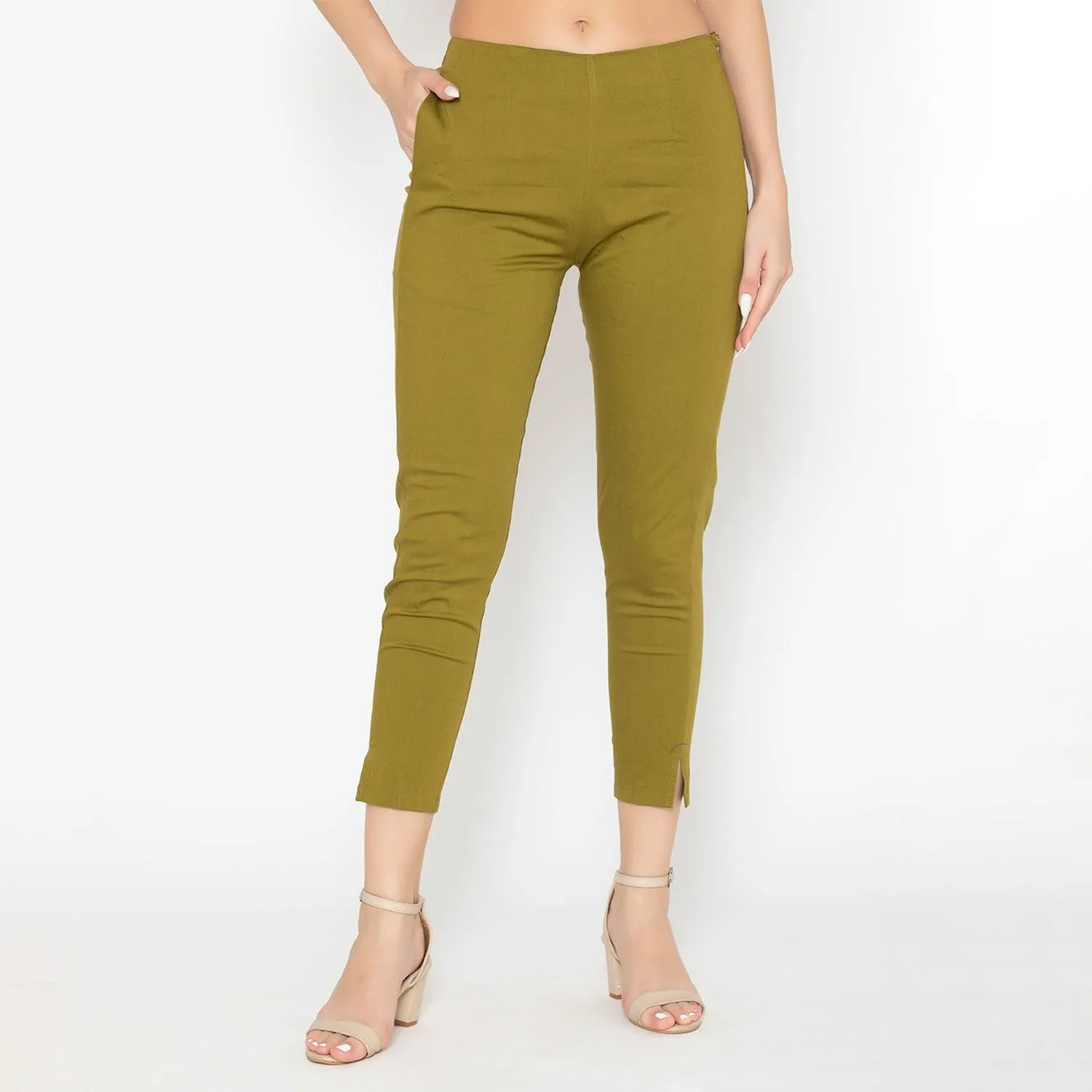 Women's Cotton Formal Trousers - Green