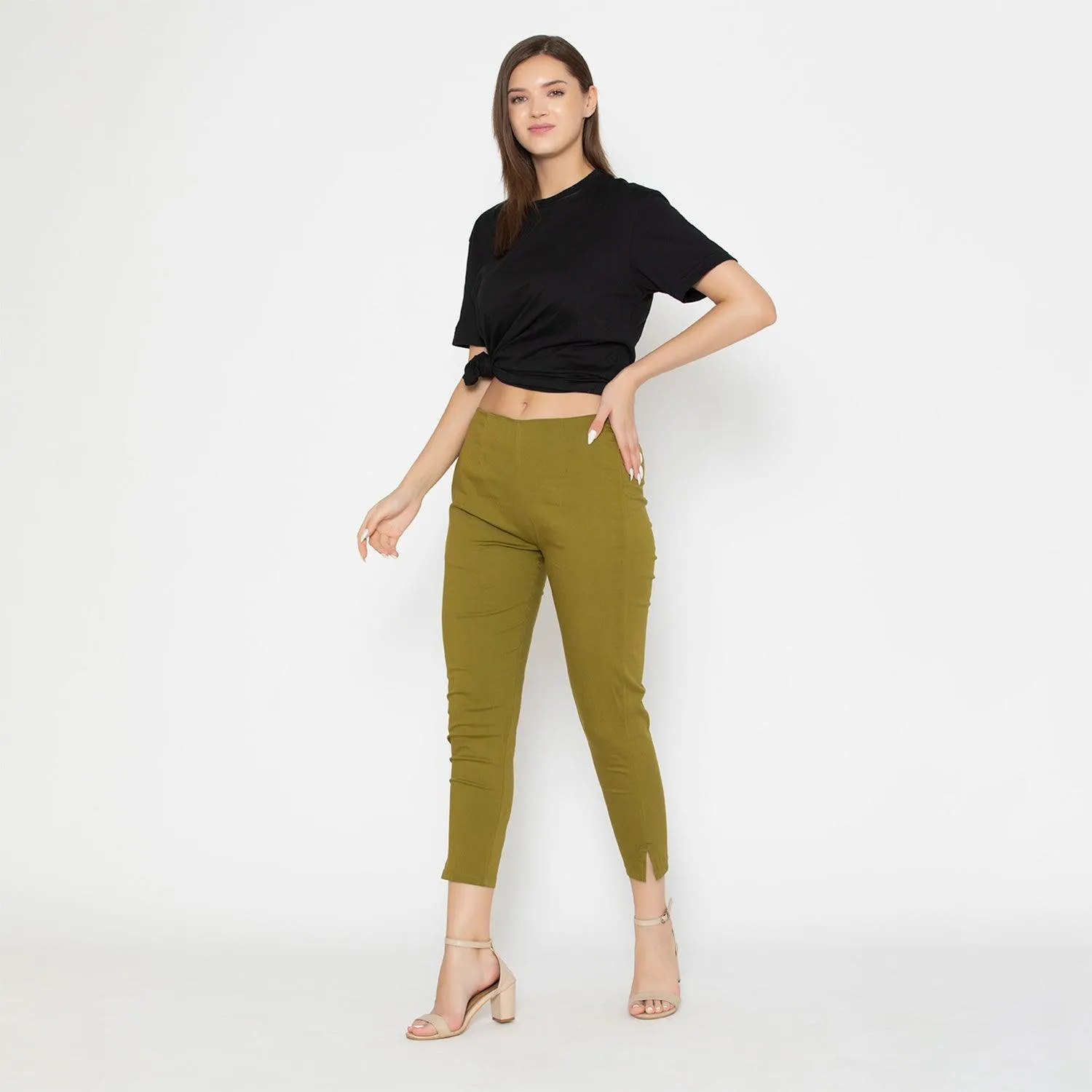 Women's Cotton Formal Trousers - Green