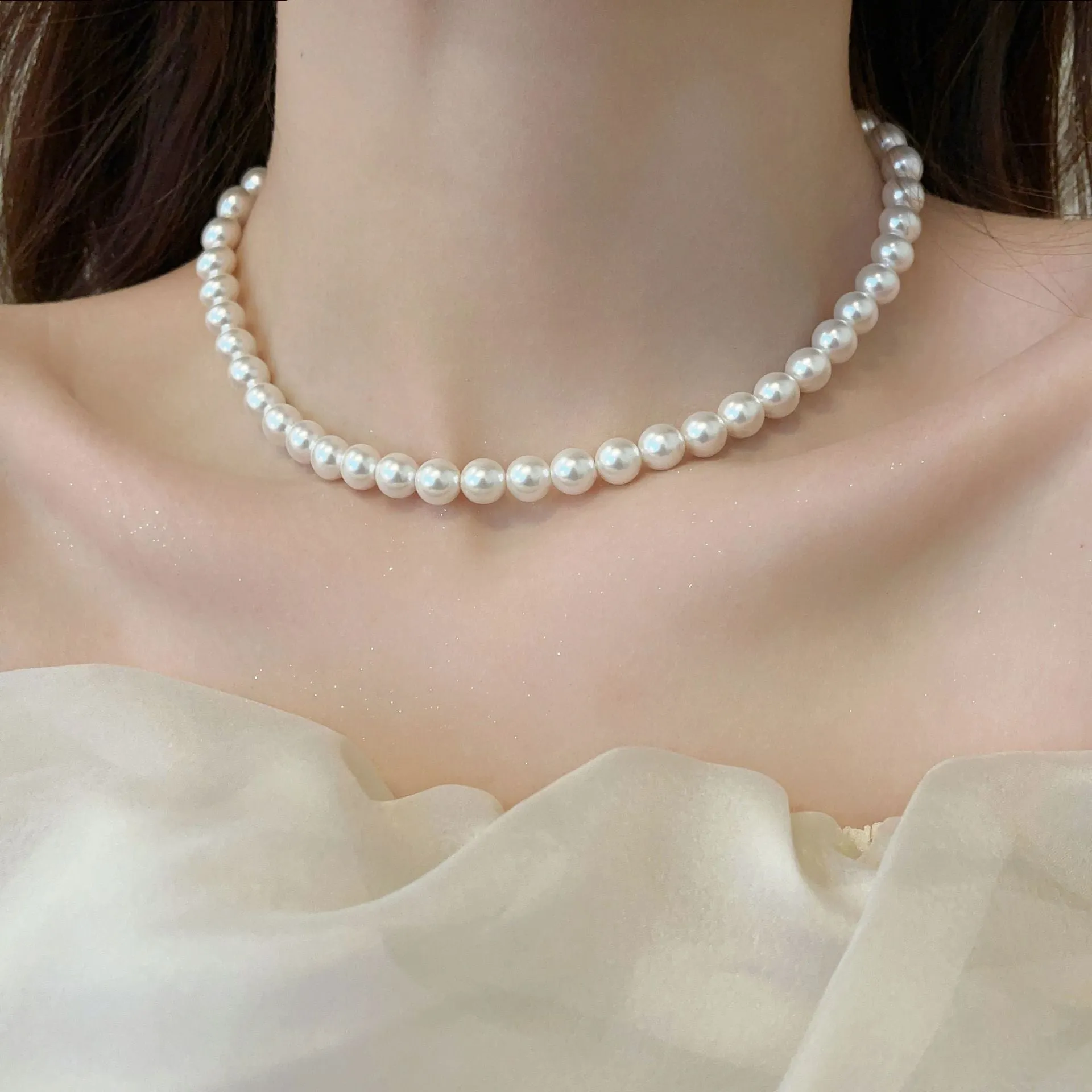 Women's Glass Imitation Pearl Clavicle Chain Accessories