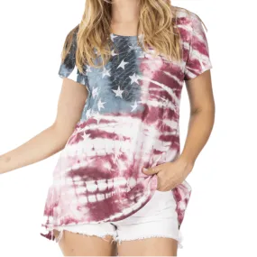 Women's Made in USA Rhinestones Tie-Dye Round Neck T-Shirt