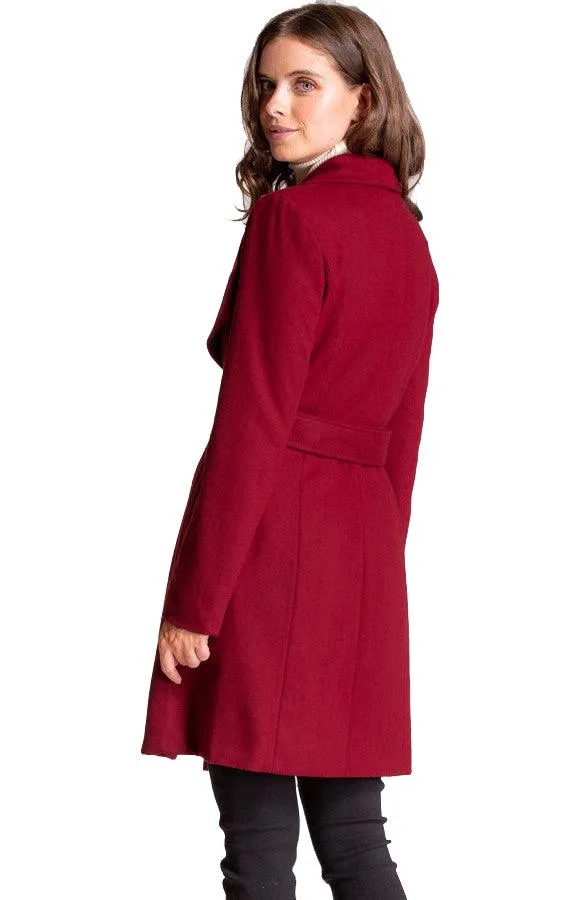 Women's Wine Wrap Coat with Circle Buckle