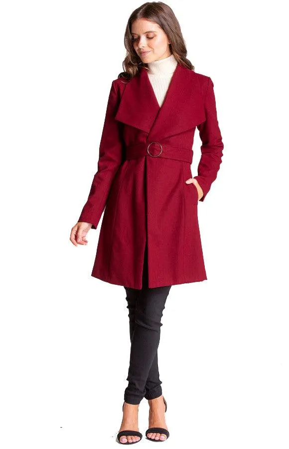 Women's Wine Wrap Coat with Circle Buckle