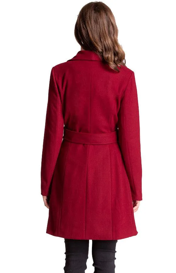 Women's Wine Wrap Coat with Circle Buckle