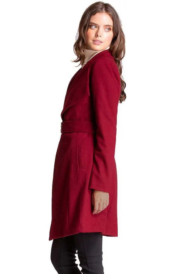 Women's Wine Wrap Coat with Circle Buckle