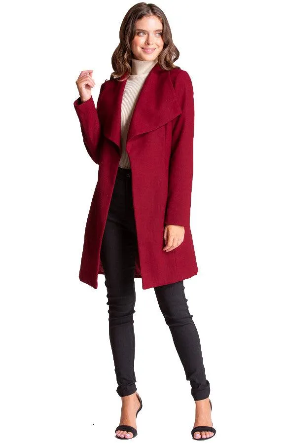 Women's Wine Wrap Coat with Circle Buckle