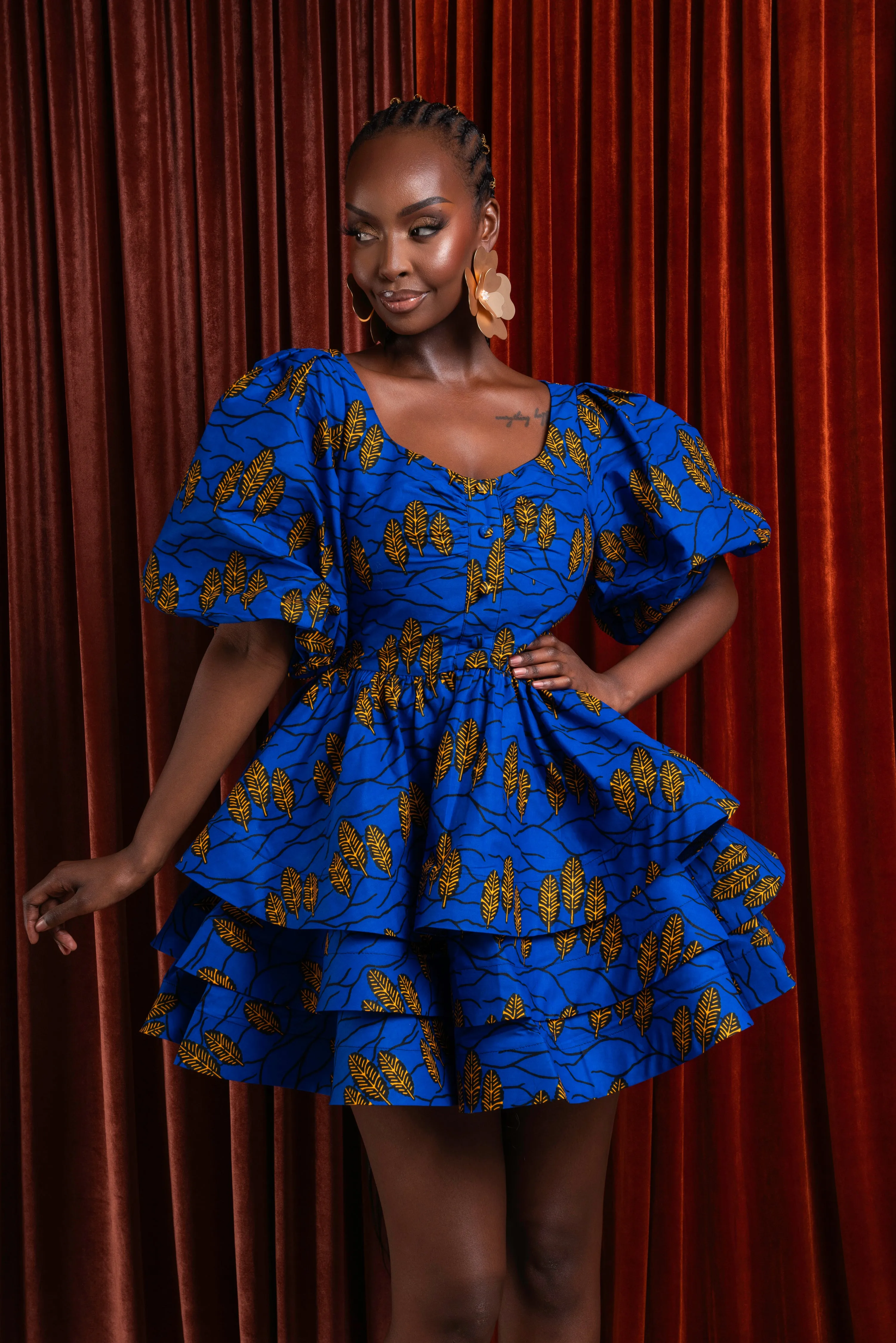 YOMI African Print LAYERED Mini Dress